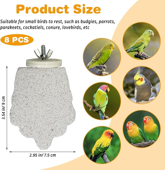 PINVNBY 8 PCS Bird Perches Calcium Parrot Perch Stand Bird Beak Grinding Stone Foot Claws Trimmer Parrot Chewing Toys Bird Cage Accessories for Budgie Cockatiel Conure Lovebird Finch