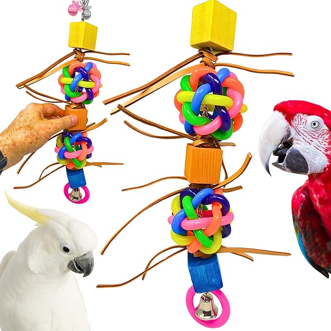 Bonka Bird Toys 1949 Queen Wibbly 16" Tall Multi-Texture Foraging Toy with Wibbly Balls Acrylic Leather Wood for Large Parrots Macaws Cockatoos Amazons