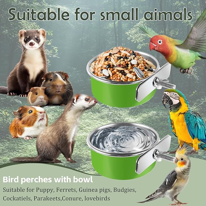 6 Pcs Stainless Steel Bird Bowls, Small Bird Food Dishes for Cage, Parrot Cage Feeder with Clamp Holder for Parakeet/Cockatiels/Conure/Budgies/Ferret/Small Animal