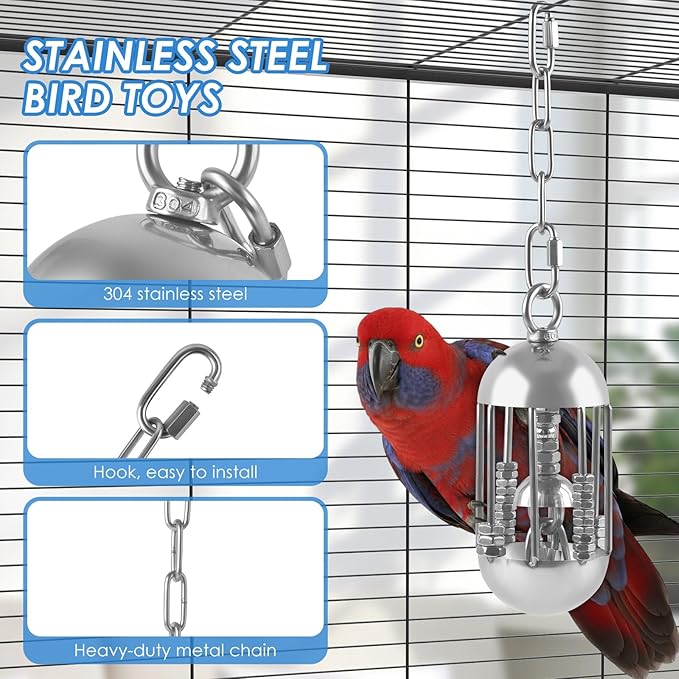 DBNESS Stainless Steel Bird Toys, Heavy-Duty Detachable Chain Chew Durable Metal Parrot Enrichment Toy for Medium to Large African Greys, Amazons, Cockatoos, Macaws