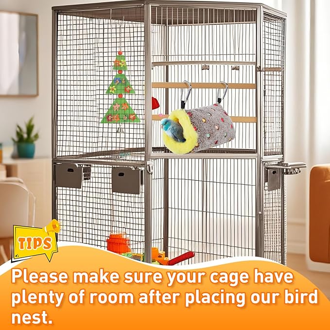 MEWTOGO Small Winter Warm Bird Nest for Cage - Comfortable Birds Bed with Support Plate, Hanging Shed Hideaway Hammock Hut Gift for Budgerigar Canaries Lovebirds