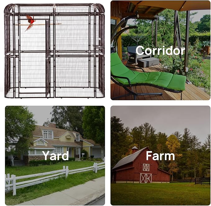 Large Walk-in Cages Heavy Duty Bird Cage Outdoor Aviary Parrot Macaw Conure Lovebird Pet House Finch Parakeet Cockatiel Macare Birdcages Brown