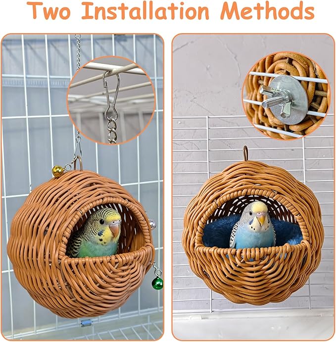 Bird Nest, Warm Bird Bed for Cage Parrot Nesting House Hanging Parakeet Cage Accessories for Lovebird, Canary, Budgie, Finch, Hamster (G-Hole Style)