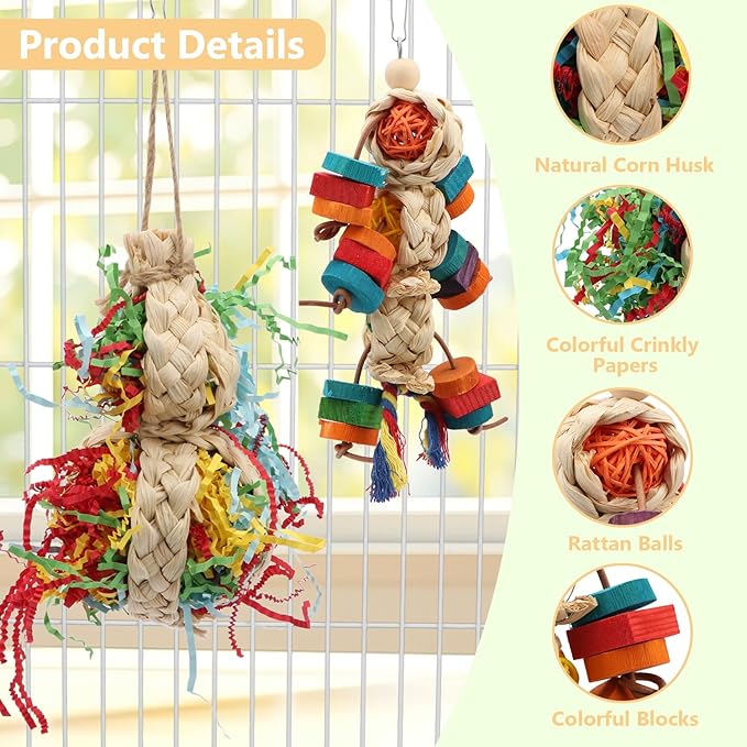 Wontee Bird Toys Colorful Shredding Crinkles Foraging Toys 2 Pack Chew Toys for Cockatiels Conures Parakeets Budgies Senegal (2 Pack-B)