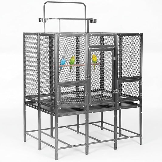 44" W x 65" H Large Bird Cage with Detachable Playtop – Heavy Duty Carbon Steel Flight Cage for Cockatiels, Parakeets, Conures & Lovebirds (Indoor & Outdoor Use)