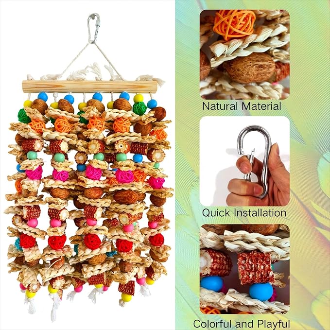 Large Bird Parrot Toys,Multicolored Natural Macaws Toy Bird Chewing Toy for Cokatoos African Grey and Large Medium Birds