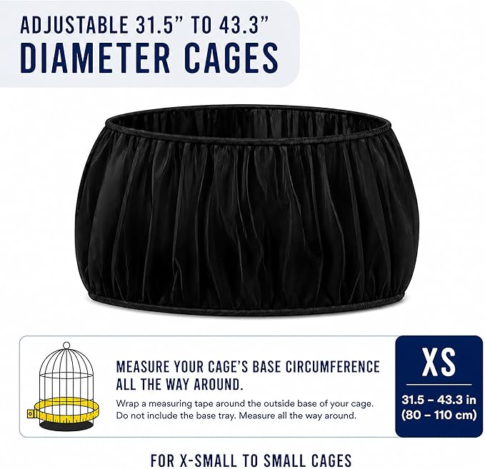 Universal Bird Cage Seed Catcher Universal Mesh Skirt Cover Stretchy Small Animal Cages Cover Pet Removable Durable Protector (Black, Extra Small)