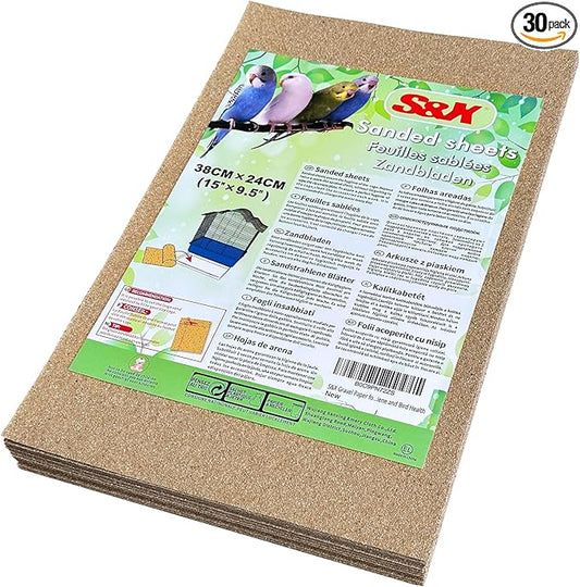 S&X Gravel Paper for Bird Cage 30-Pack 15" x 9.5" Bird Cage Liners Disposable for Enhanced Hygiene and Bird Health