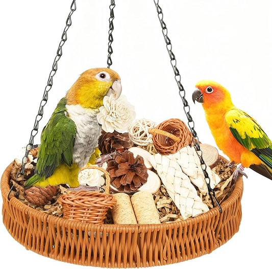 Natural Bird Toys Rattan Bird Foraging Box Parrot Shredding Toys Conure Chewing Toys for Cockatiel Lovebird Parakeet Budgie and Small to Medium Birds (Large)