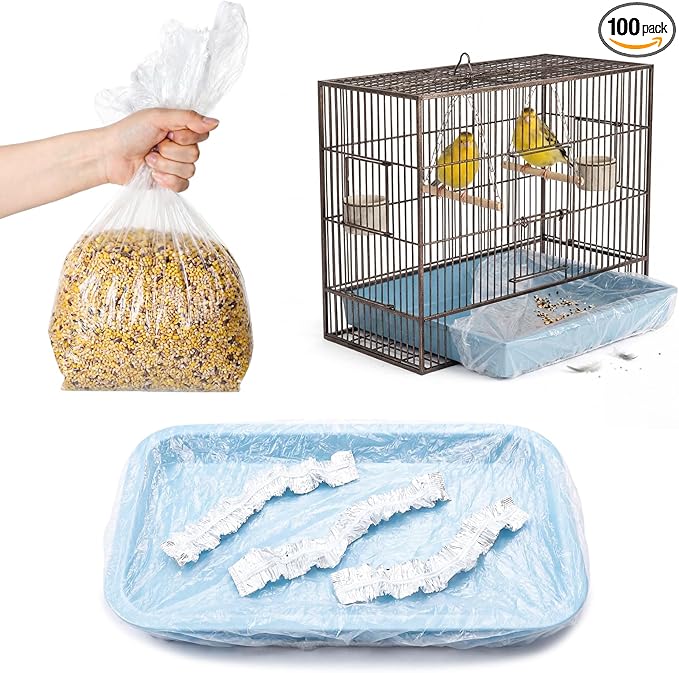 100 Pcs Disposable Bird Cage Liners Clear Plastic Parakeet Liner Bags, Universal Birdcage Liner Bags for Parakeets Parrots Finches Canaries Cockatiels, Bird Cage Accessories (26 x 18 Inches)