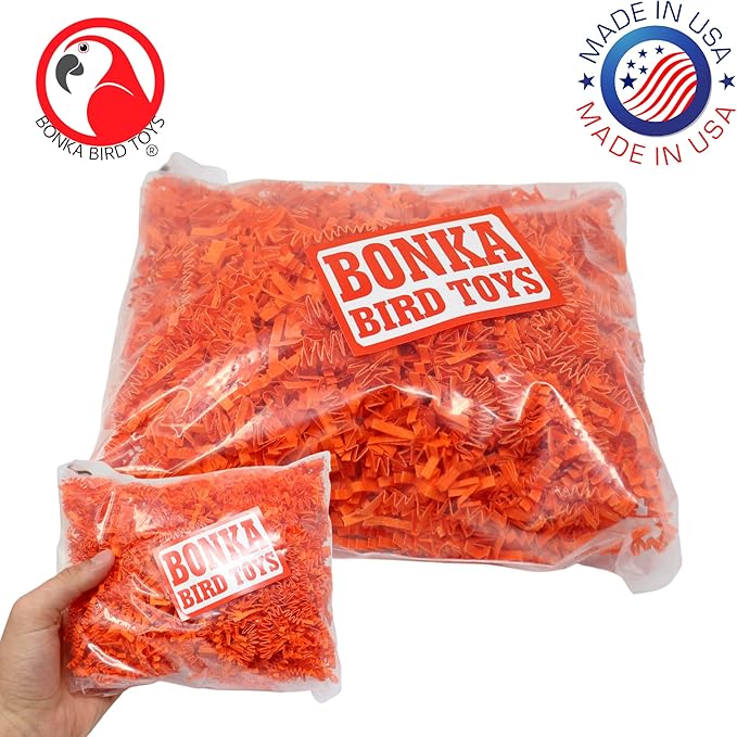 Bonka Bird Toys Colored Crinkle Shred Paper Chew Forage Nesting Treat Natural Multi-Use Craft Part Projects Cockatiels Parakeets Conures Amazons and Other Similar Birds (Orange)