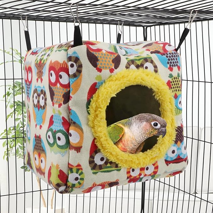 Hypeety Bird Hammock Nest House Parakeet Toys Hanging Warm Bird Nest for Parrot Hamster Small Animal Hanging Bed Bird Cage Accessories (M, Yellow)