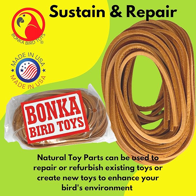 Bonka Bird Toys 2003 Six Pack Leather 48 Inches Long X 1/8 Inch Cord Genuine Natural Leather Lace Strip Craft Part Bird Toy Making Projects Roll Rope Tan Hide