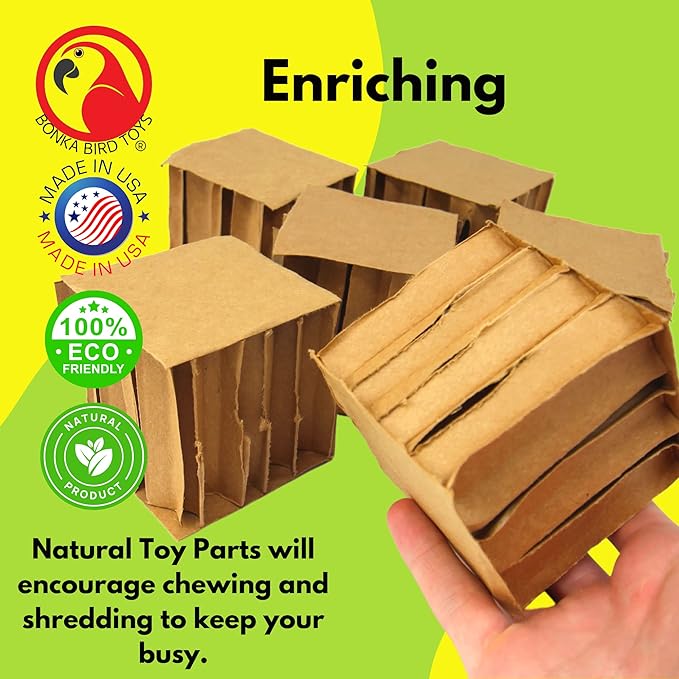 Bonka Bird Toys 2296 Pk6 3" Square Cardboard Cubes Parrot Chew Foot Talon Cage Toy, Conure, Amazon, African Grey, and Similar
