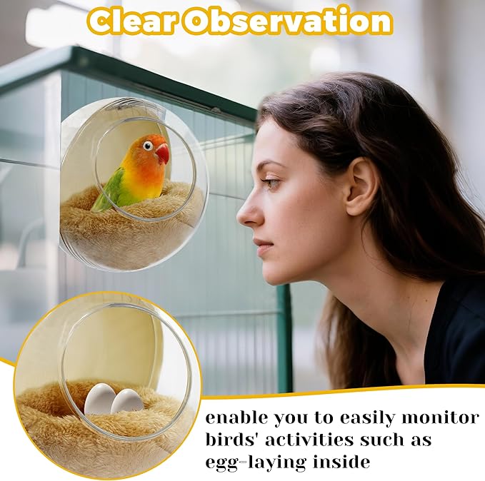 Bird Nest for Cage Bite-Resistant, Washable Clear Observation Small Bird House Hanging, Warm Birds Bed Plush Hut, Parakeet Nest to Lay Eggs Breeding Sleeping for Parrot Budgie Lovebird Canary