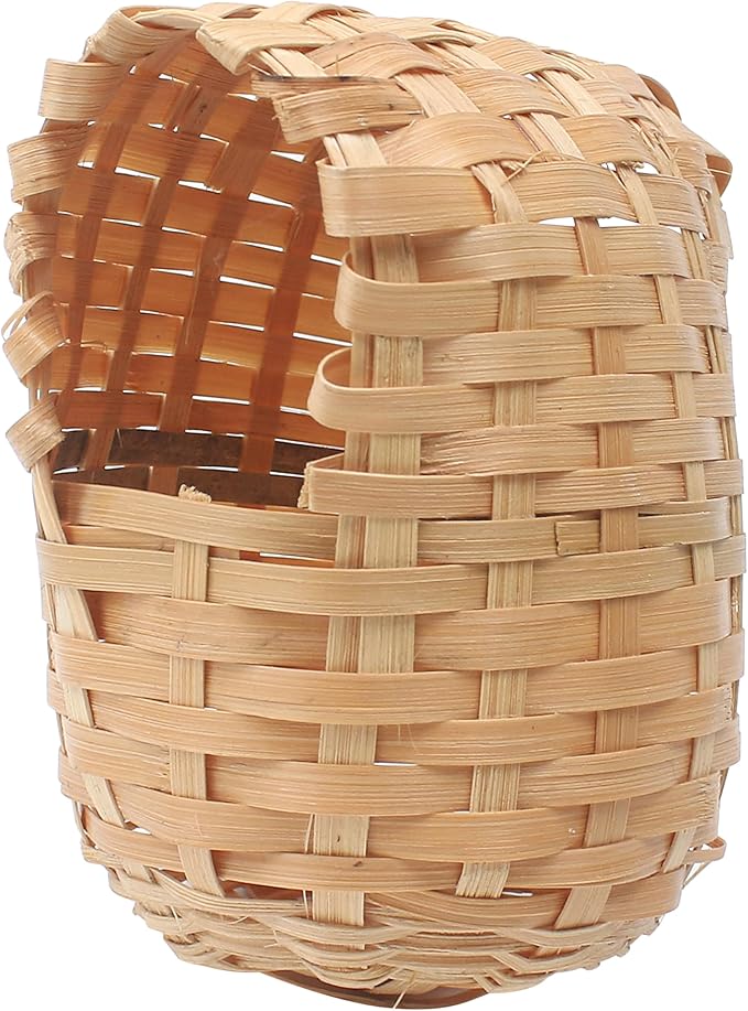 Finch Nest for Cages, Large Natural Bird Houses, Bamboo Hand Made Nests Hideout Cage with Metal Hook, Small Hut Toy House Shelter, Eco-Friendly Hanging Hand-Woven Box for Outdoor Accessories (1Pc)