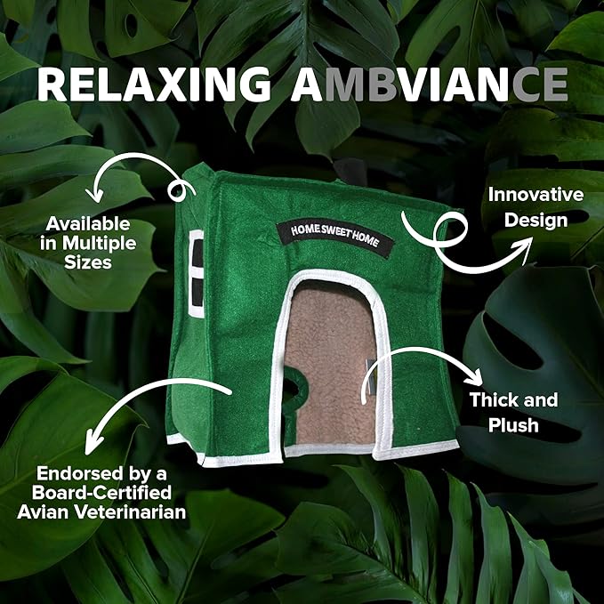 Crazy K Farm- Avian Haven Bird Hut, Comfy Bird Snuggle Hut, Plush Pet Bird Hut for Sleeping and Snuggling, Hanging Bird Cage Hut with Sherpa, Cozy Bird Cage Accessories Extra Small, Green