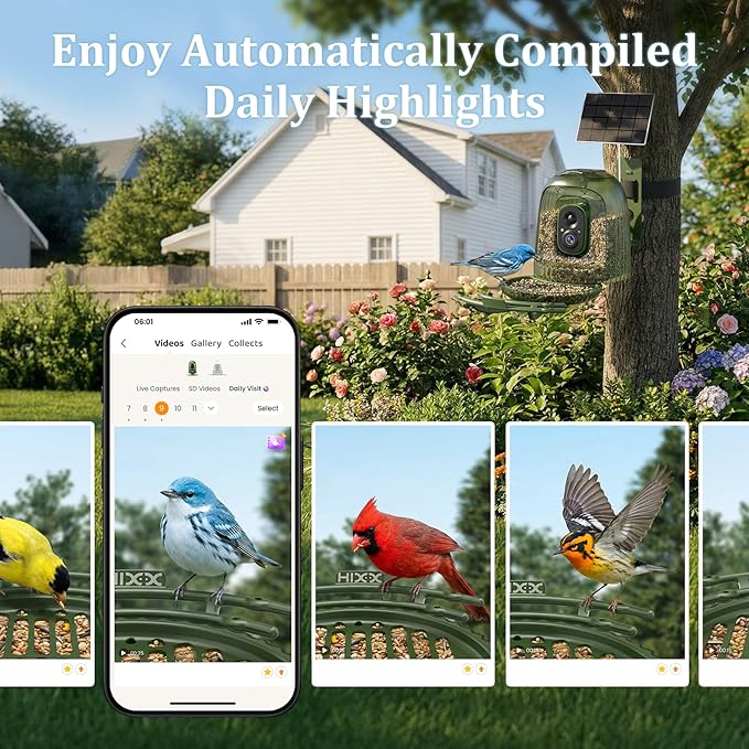HIXX Smart Bird Feeder with 4MP Camera – Auto Capture Video, AI Bird Identification, Large Capacity & Seed Guard, Solar Powered Night Light, Live Birdwatching Camera for Lovers, Family & Friends