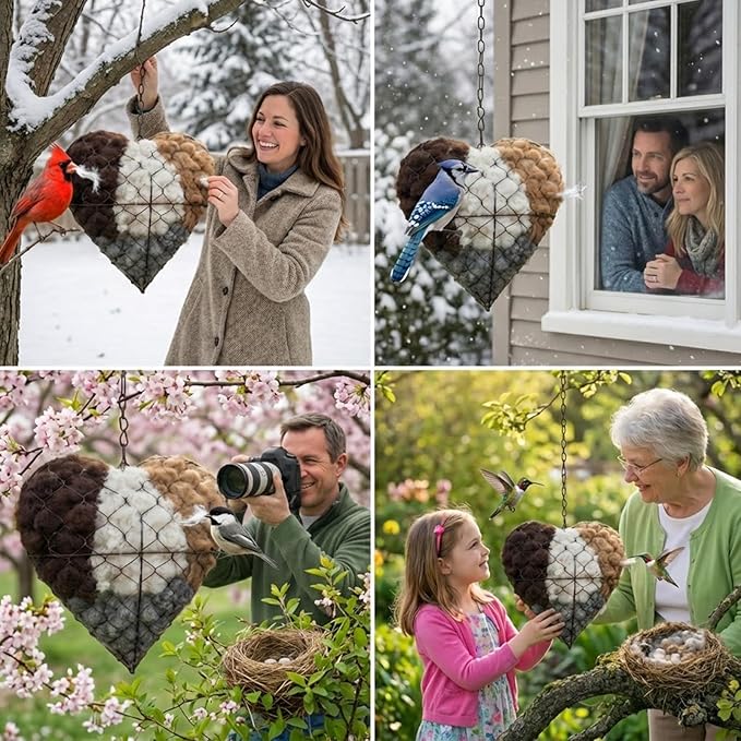 Handmade Alpaca Fiber Bird Nesting Heart, Environmental Protection &Reusable Bird Nesting Materials, Winter Fowl Gifts Animal Hummingbirds Lovers Home Garden Yard (Quantity-1ps)