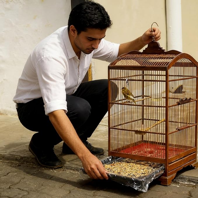 100 Pcs Large Disposable Bird Cage Liners Bulk 34'' x 22'' Elastic Plastic Small Animal Birds Cage Tray Liners Waterproof Universal Film Bird Accessories for Cockatiels Finches Canaries