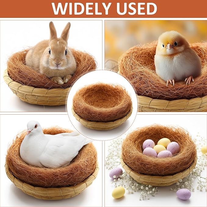 AceOrbit 12 Pcs/6 Set Bird Nest with Coconut Fiber Mats Set Hand-Woven Flat Base Pigeon Birdhouse Breeding Nest Small Animal Cage Accessories for Parrots Budgies Cockatiels Hamsters Gerbils and Pigs