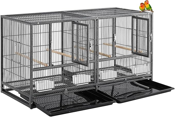 Single Durable Stacker Center Divided Breeder Breeding Bird Flight Double Rolling Cage for Aviaries Canaries Cockatiels Lovebirds Finches Budgies Small Parrots