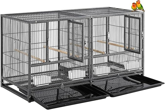 Single Durable Stacker Center Divided Breeder Breeding Bird Flight Double Rolling Cage for Aviaries Canaries Cockatiels Lovebirds Finches Budgies Small Parrots