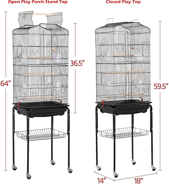 63-Inch Large Flight Bird Cage Play Toys Climbing Ladder for Cockatiel Parakeet Finch Budgie Lovebird Parrotlet Canary Finch Pet Bird Cage Side Nesting Box Doors with Removable Stand