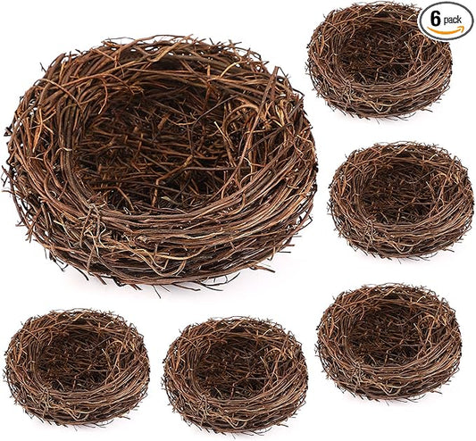 Gerrii 6 Pcs Artificial Bird Nests for Crafts Mini Faux Rattan Bird Nest Decoration for Easter Home Decor Fairy Garden Accessories Terrarium DIY Craft Supplies Wedding Table Centerpieces (8 Inch)