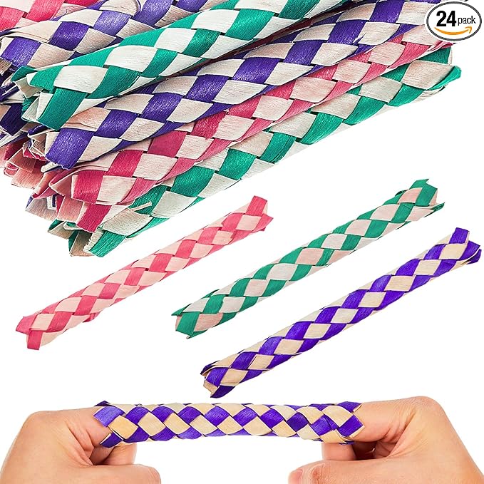 Syhood 24 Pcs Chinese Finger Traps Bamboo Finger Traps for Kids and Adults Pet Bird Chew Bird Foraging Chopper Toy Fun Birthday Party Favors, Goodie Bag Stuffers Fillers in Assorted Colors