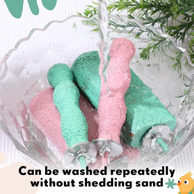 Soulchen 4 Pcs Bird Beak Grinding Calcium Stone Perches Large 4.8 Inch Parrot Teeth Mouth Molar Cage Platform Paw Grinding Sticks Jumping Stand for Macaws Parakeets Finches Cockatiel(Green,Pink)