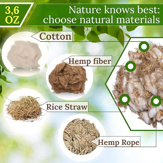 Hummingbird Nesters Bird Nesting Material Holder for Wild Birds Humming Bird House Materials Gifts for Bird Watching Nature Lovers Refillable Outdoor (Bird-Safe Natural Fiber Mix)