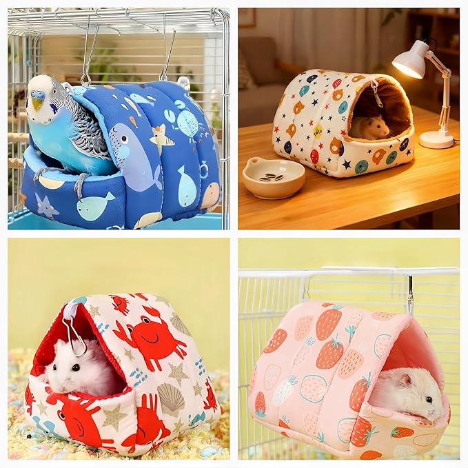 Warm Bird Nest House Plush Birds Hut Bed Hanging Hammock Sleeping Bed Bird Snuggle Cave Hanging Tent for Parrot Parakeet Cockatiel Conure African Grey Macaw-Crab