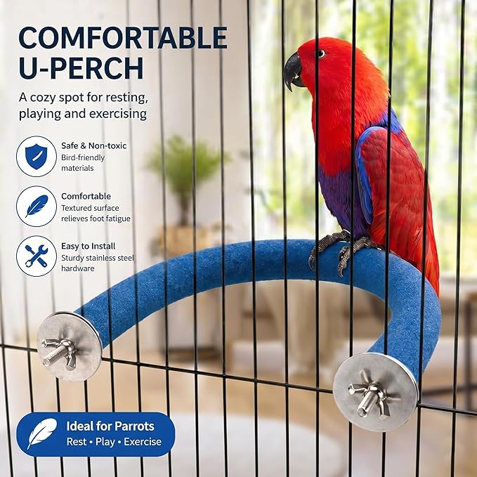 RYPET Parrot Perch Rough-surfaced - Quartz Sands Bird Cage Perches for Medium to Large Bird, U Shape Large