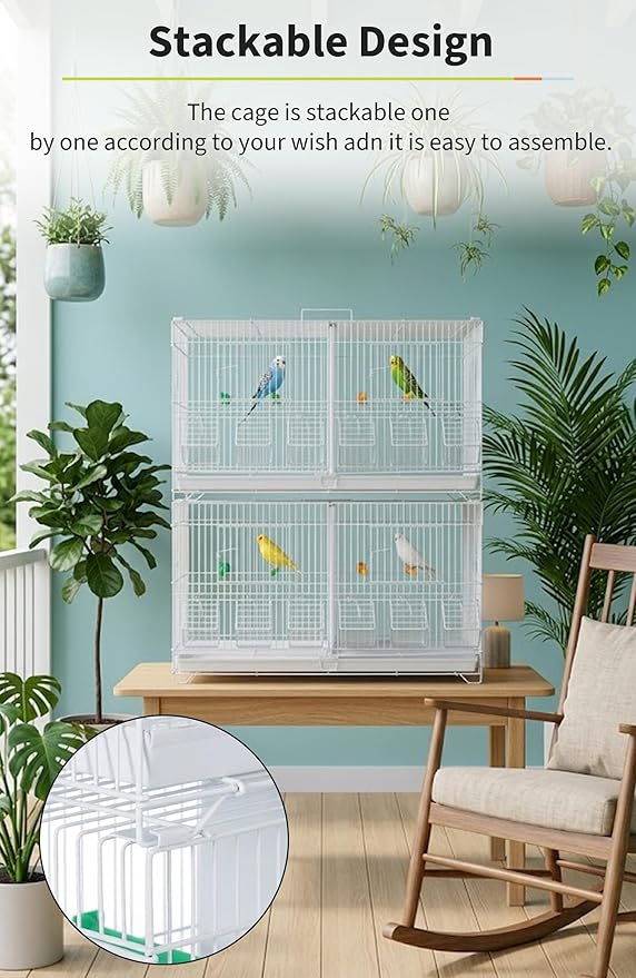 Garvee Bird Cage, 23''L Stackable Breeding Bird Cage, Divided Breeder Cage w/Individual Removeble Tray, Application for Conure,Macaw,Budgie,Cockatiel,Lovebirds,Parakeet