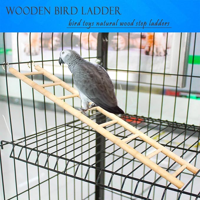 2pcs Birdie Basics Wooden Ladder for Bird Cage Climbing Ladder Toy for Parakeets Parrots Cockatoo (6 Step & 8 Step)