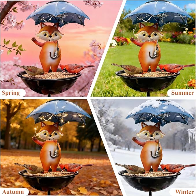 Topadorn Solar Bird Feeder with Pole – Outdoor Standing Bird Feeder with LED Light for Garden & Yard