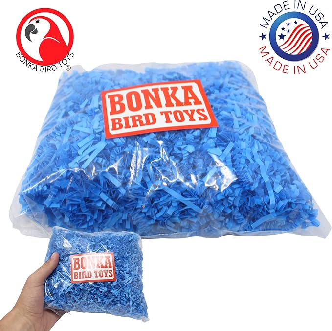Bonka Bird Toys Colored Crinkle Shred Paper Chew Forage Nesting Treat Natural Multi-Use Craft Part Projects Cockatiels Parakeets Conures Amazons and Other Similar Birds (Blue)