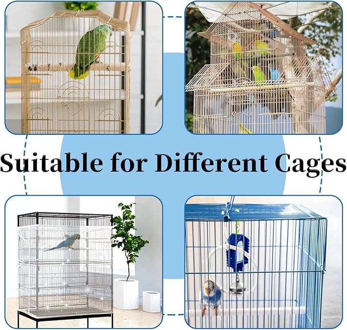 Daoeny Bird Cage Seed Catcher, Large Bird Cage Cover, Adjustable Soft Airy Nylon Mesh Net, Birdcage Cover Skirt Seed Guard for Parrot Parakeet Macaw African Round Square Cages (White, Sequins Star)