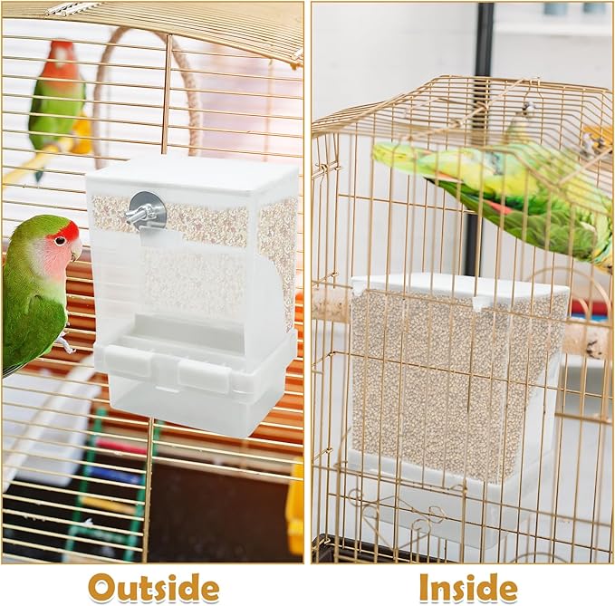 Tfwadmx 2 Pcs No Mess Automatic Bird Feeders Cockatiel Food Dispenser Bowls Seed Container Parrot Dishes Parakeet Cage Accessories Bird Feeder with Divider for Canary Finch Conure Lovebirds