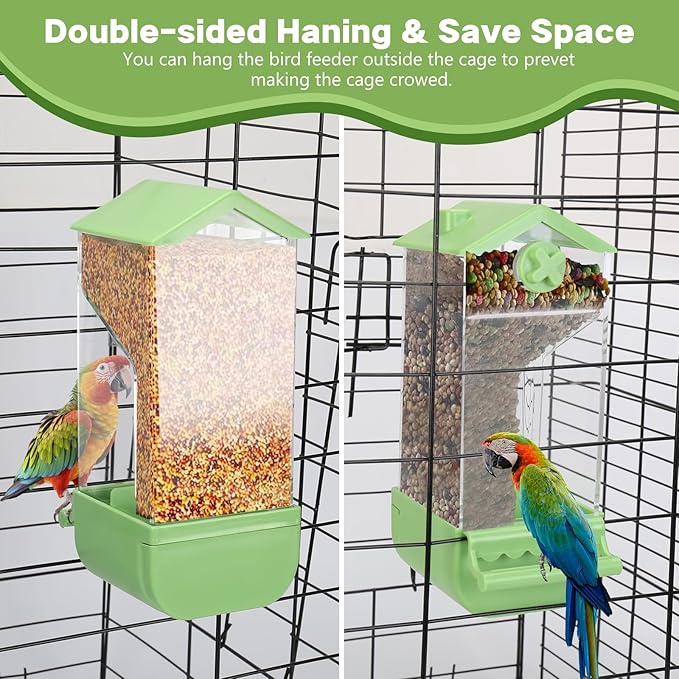 Yummy Sam Automatic Bird Feeder with Perch for Cage, No Mess Acrylic Transparent Bird Cage Feeder, Parrot Seed Feeders Food Container Cage Accessories for Small Medium Birds Parrot Cockatoo Canary