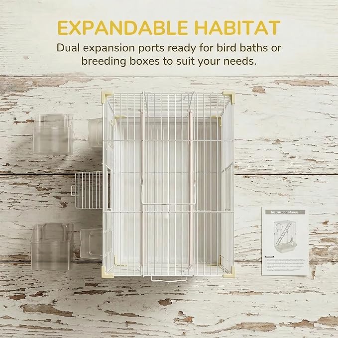 Pet Paradise Bird Cage, 14.6 x 11 x 24.8 inches, Metal Wire Construction, Multiple Perches and Feeders, for Parakeets, Canaries, Finches (White)