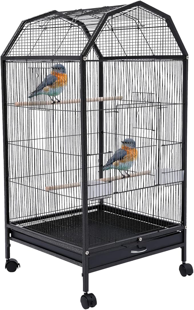 Parakeet Bird Cage with Stand, Metal Pet Bird Flight Cages, Large Finch Bird Cage. for Conure Canary Parekette Macaw Finch Cockatoo Budgie Cockatiels Parrot Pet House,Black