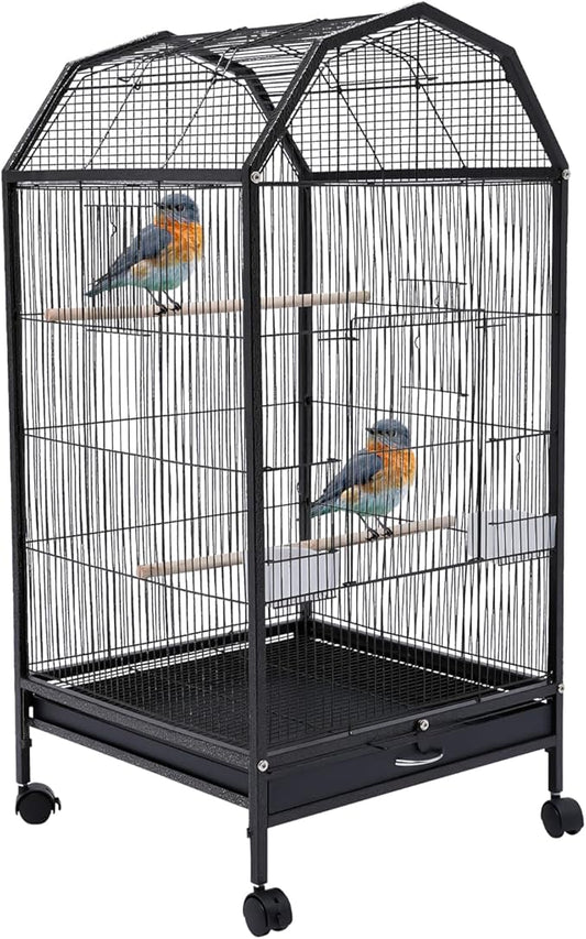 39.9 Inch Bird Cage Parakeet Cage with Rolling Stand and Play Open Top Iron Bird Flight Cages for Parrot Lovebirds Finches Canaries Parakeets Cockatiels Budgie Parrotlet Conures