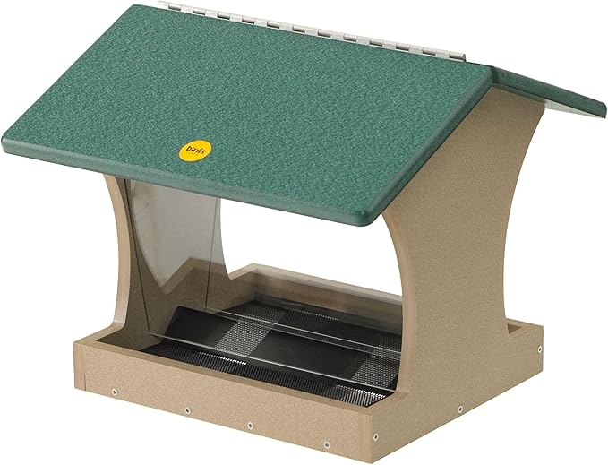 Birds Choice SN300 Two-Sided Hopper Feeder, Recycled Bird Feeder, Large, Taupe/Green
