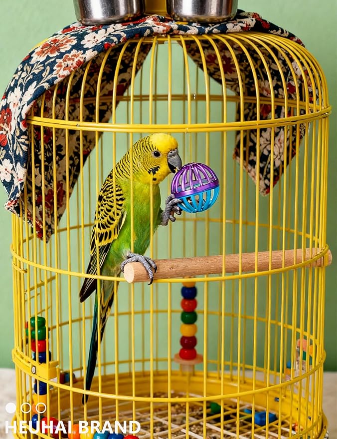 Bird Toys for Parrots & Parakeets - 12 Pack Colorful Bell Balls - Safe Chew, Foot & Activity Toys for Small & Large Birds (1.6'' - 2.8'')