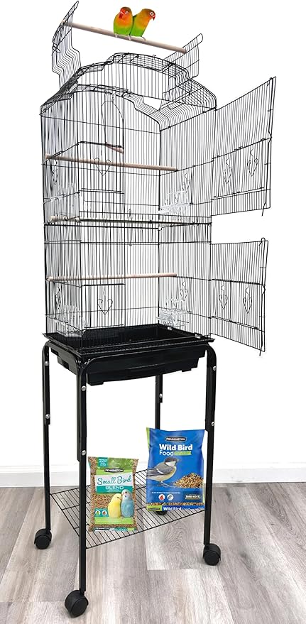 63-Inch Large Flight Bird Parrot Cage Side Nesting Box Doors Cockatiel Quaker Parrot Sun Parakeet Green Cheek Conures Finch Budgie Lovebird Parrotlet Canary Finch Pet with Removable Rolling Stand