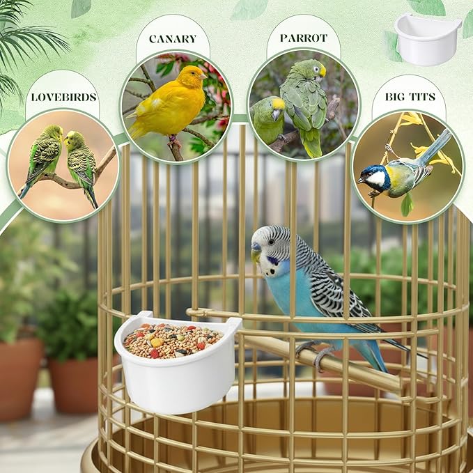 6 Pcs Plastic Bird Food Feeder Bird Cage Feeder Hanging Feeding Bowl Seed Container White Food Dishes Bowl Birds Cage Accessories for Small Parakeet Pigeons Conures