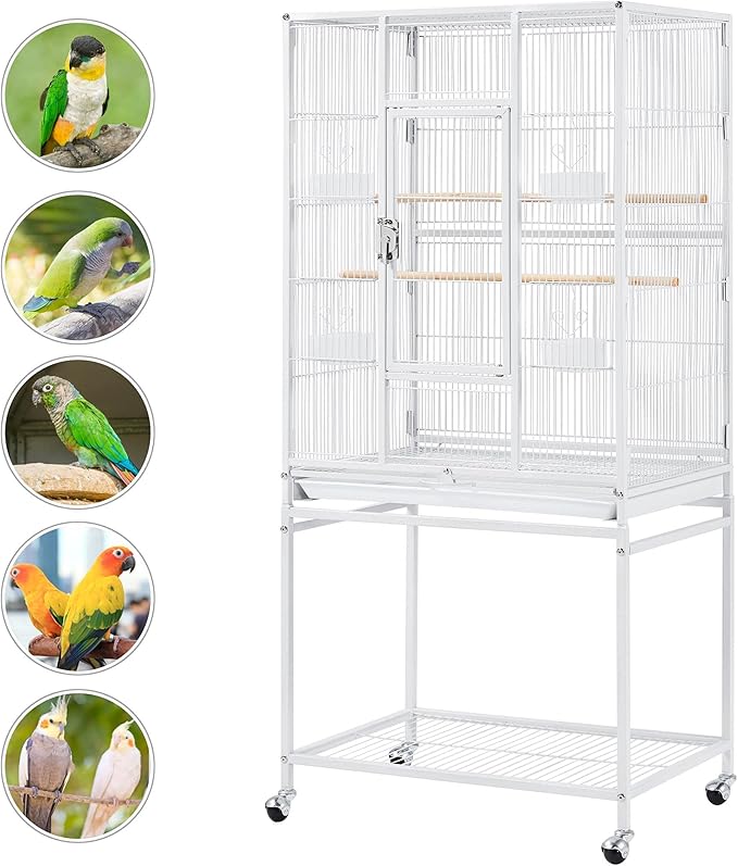 Topeakmart 54-inch Flight Bird Cage with Stand Wrought Iron Bird Cage for Parakeets Parrots Green Cheek Conures Budgies Finches, White