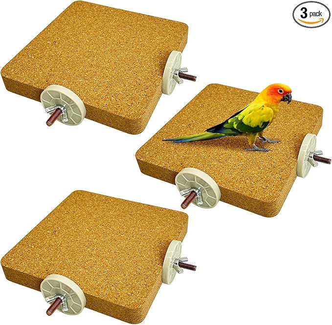 3 Pack Bird Perch Platform Cork Parrot Perch Stand Corner Parakeet Chewing Toy Bird Paw Grinding Cage Accessories for Medium and Large Conures Budgies Cockatiels Finches (Large)
